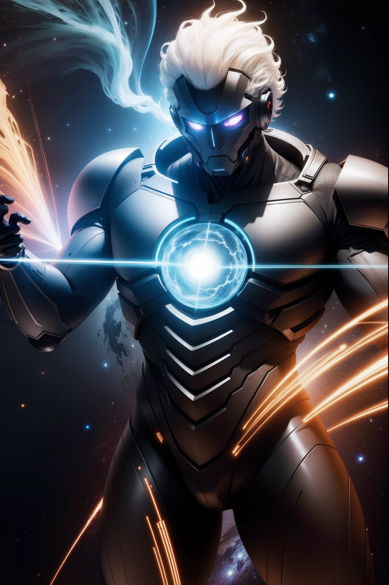 COLOSSAL MALE HUMANOID REPRESENTATION OF MAGNETIC FORCES, MAGNETIC INTERACTION, SPACE BACKGROUND