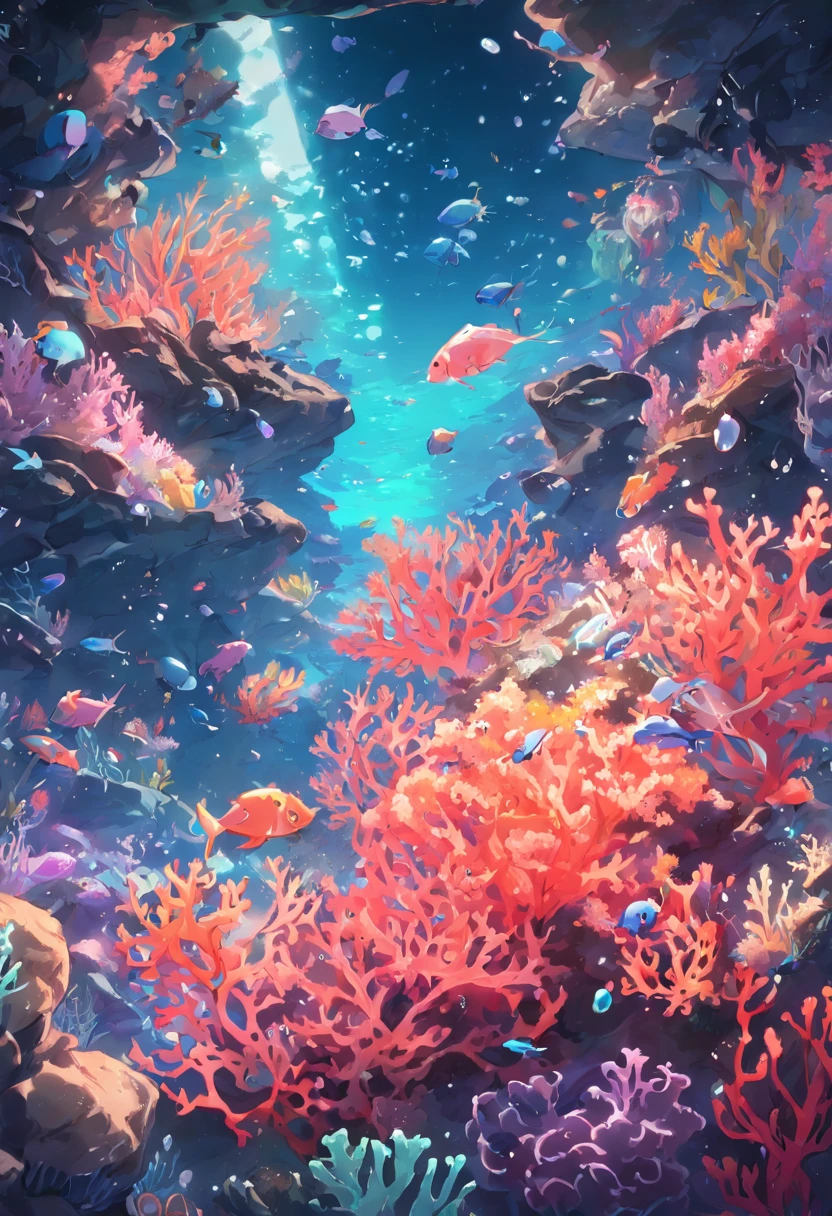 Colorful and beautiful corals underwater world projected in a human's eye