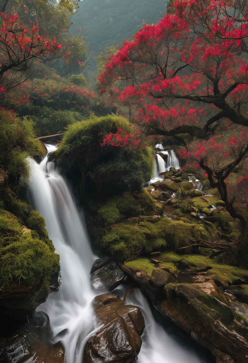 "picturesque landscape,Next to it there is a laurel crown accompanied by a steaming cup of coffee and a soothing cup of tea in the majestic Yunnan mountains."