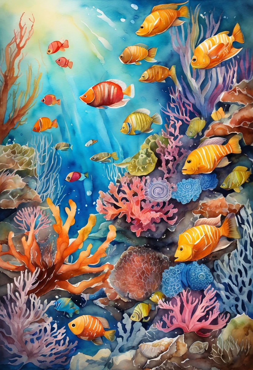Colorful and beautiful corals underwater world projected in a human's eye