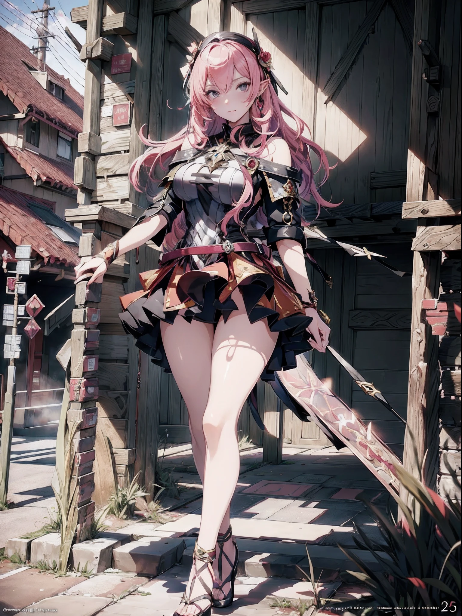 1 girl anime in a dress, pink hair, cushart krenz key art feminine, portrait knights of zodiac girl, detailed key anime art, high detailed official artwork, detailed digital anime art, trending on artstation pixiv, 2. 5 d cgi anime fantasy artwork, detailed anime character art, alluring elf princess knight, astri lohne, smile, Full body
