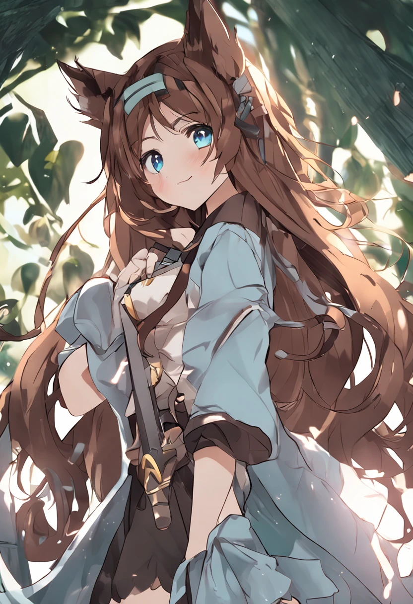 Cat Ears, Female, Green Eyes, Brown Hair, Long Hair, Sword Master