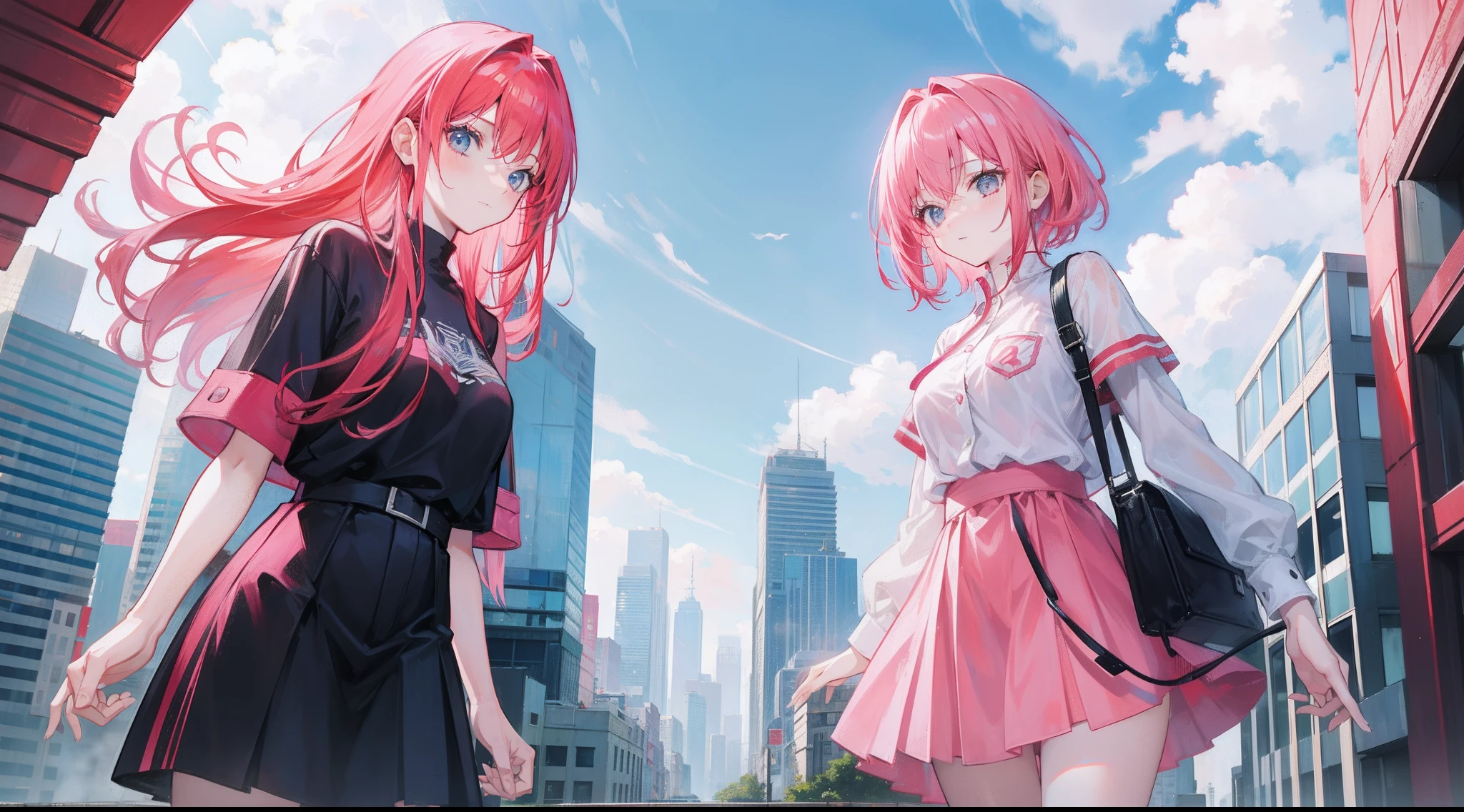 The pink-haired girl and the red-haired daughter jumped from the top of a skyscraper