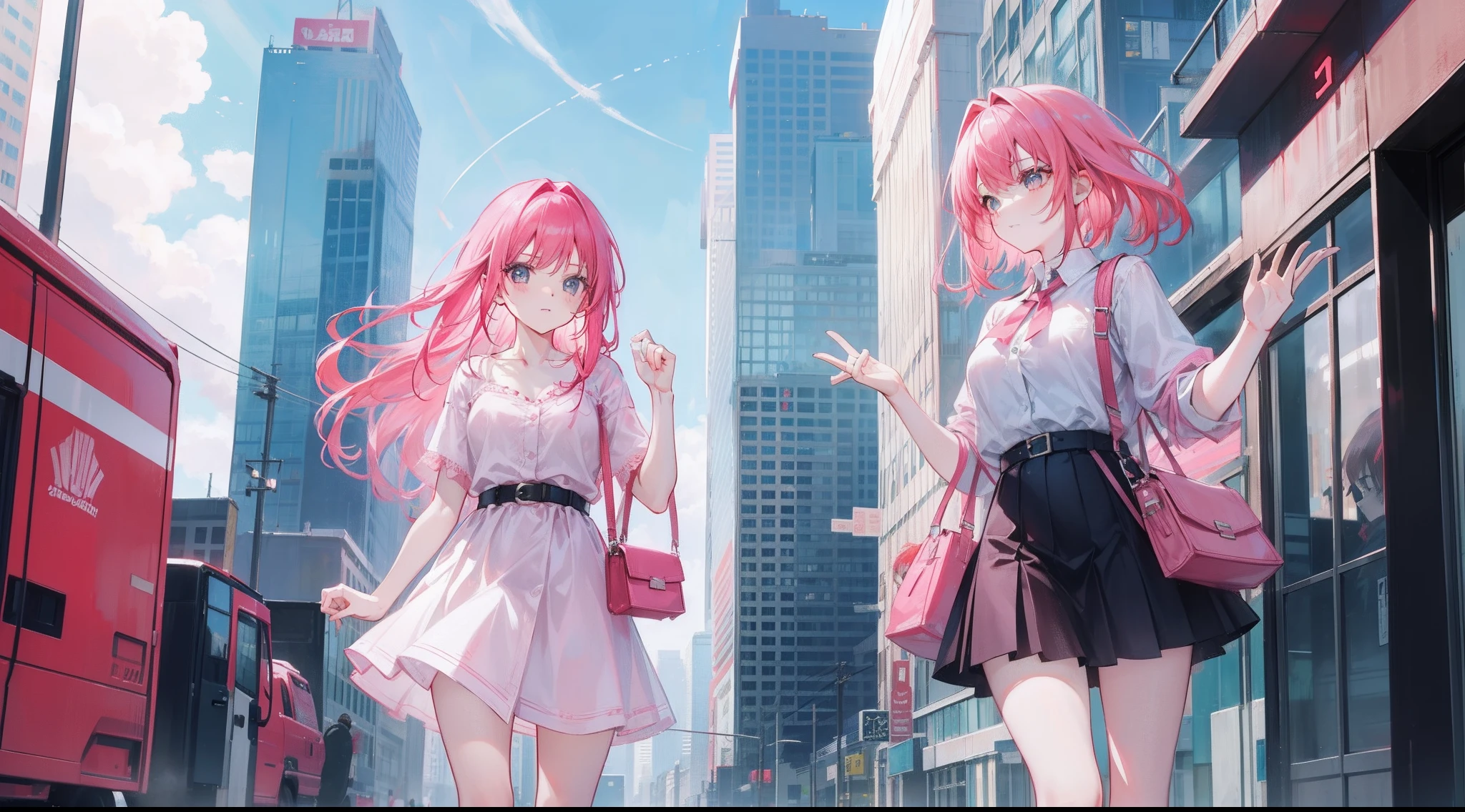 The pink-haired girl and the red-haired daughter jumped from the top of a skyscraper
