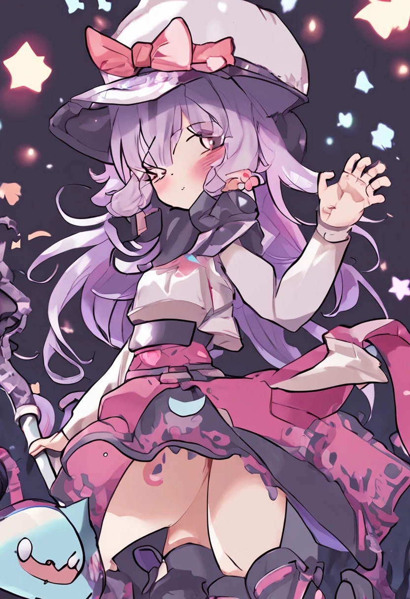 Make a grimace，Anime girl with cat hat and cat tail, small curvaceous , small lolil, ahegao, shalltear from overlord, touhou character, from touhou, zerochan art, chibi monster girl, character art of maple story, lunar themed attire, Loli, chgirl, anime moe art style, zerochan, advanced digital chibi art