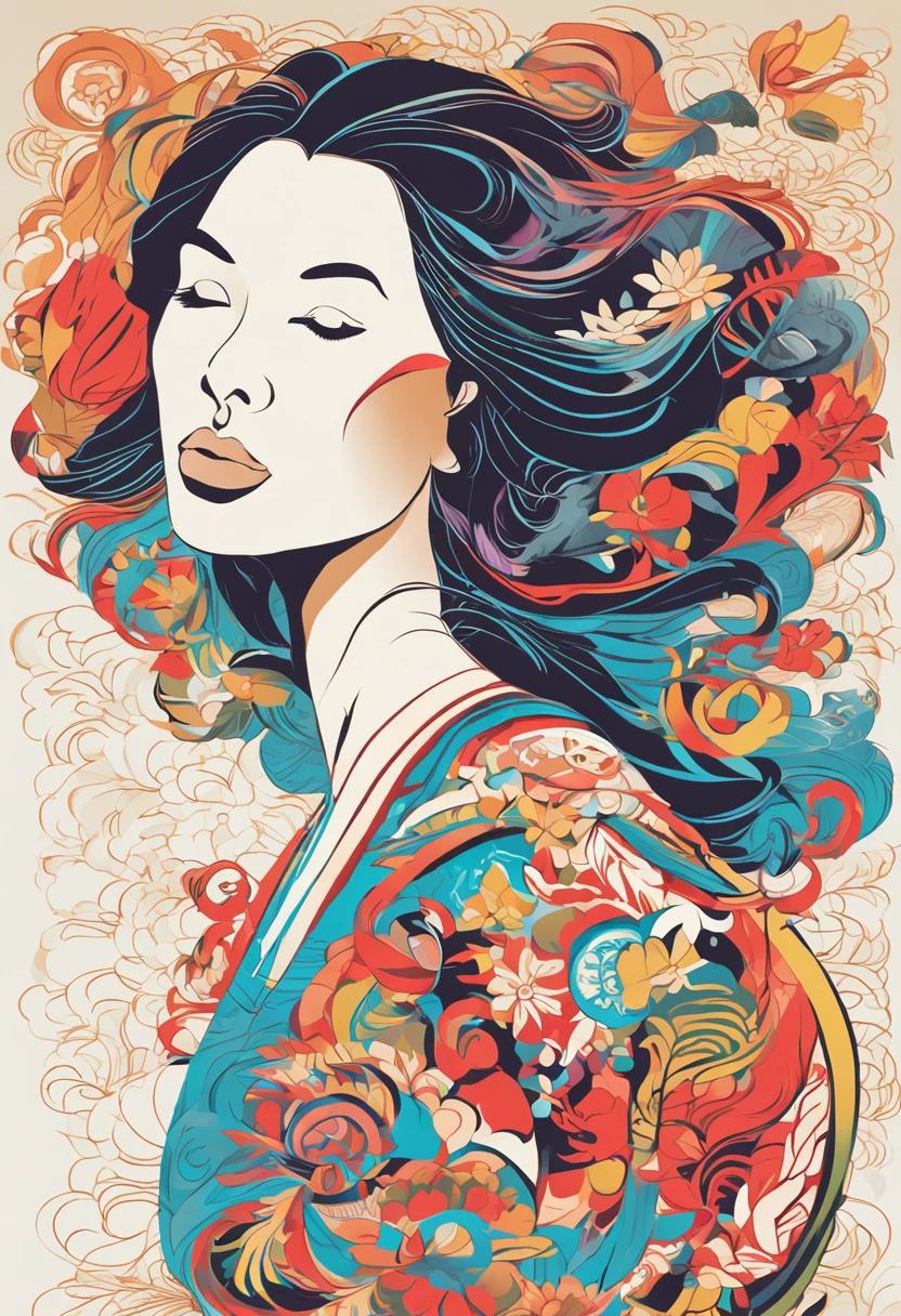 (White background:1.4),(Silhouette of a girl's head, Eyes closed, Colorful long hair, Oriental elements),(Chinese Illustration:1.3,paper art:1.3, Quilted Paper Art:1.2),( Reasonable design, Clear lines, High Sharpness,Best Quality, Very detailed, masutepiece, Movie Light Effects, 4K )