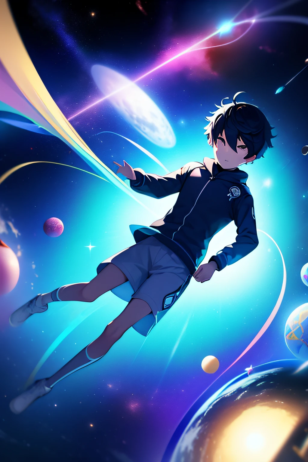 ridiculous resolution, high resolution, (masterpiece:1.4), super detailed, 1boy, seen from above, space, floating, --v 6