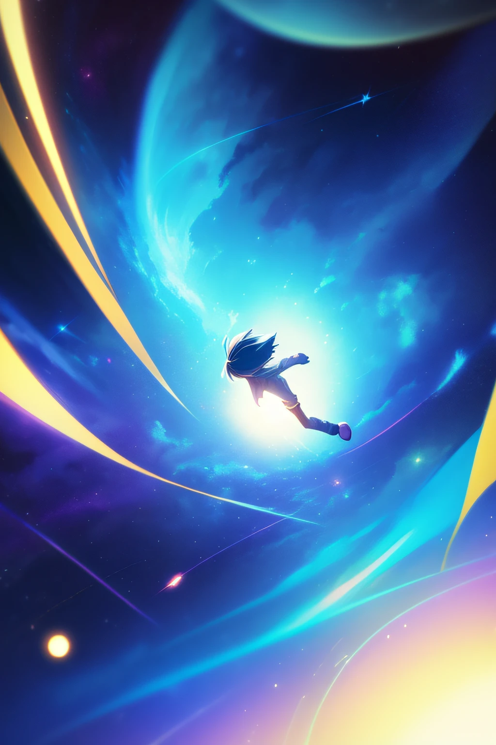 ridiculous resolution, high resolution, (masterpiece:1.4), super detailed, 1boy, seen from above, space, floating, --v 6