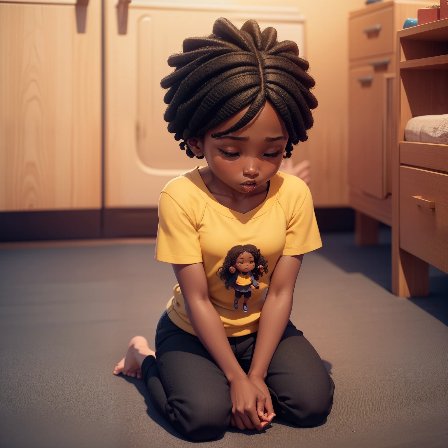 7--Old ck Girl Praying with Her Mother 3D Kids Animation