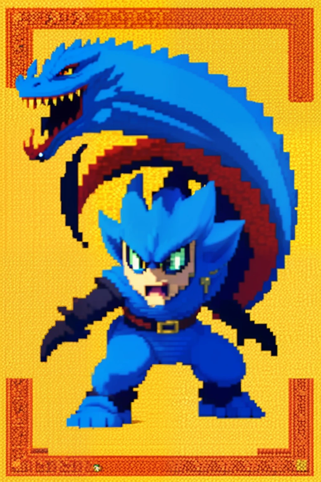 鸟山明风格,Flat pixel games《dragon quest》,Game monster design,(Western Dragon:1.4),Full body like,16-bit pixels