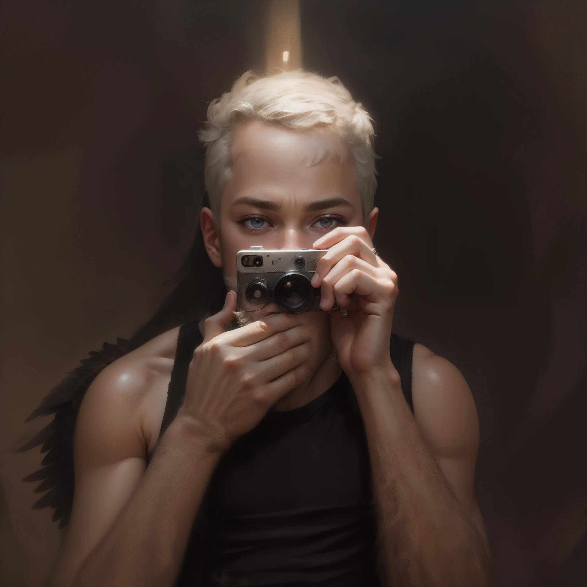 white winged man angel selfie