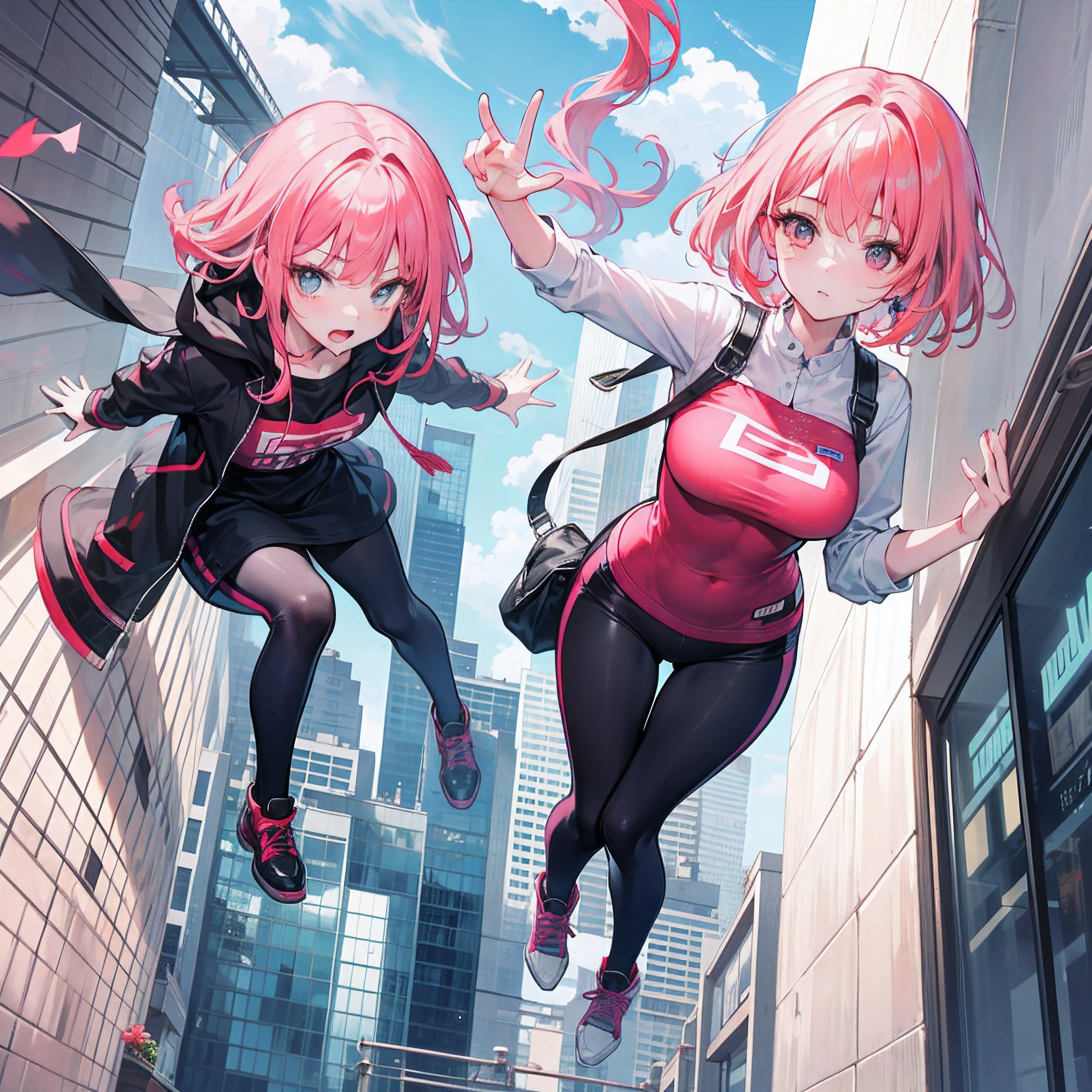 Pink-haired mom and red-haired daughter jumped from the top of a skyscraper