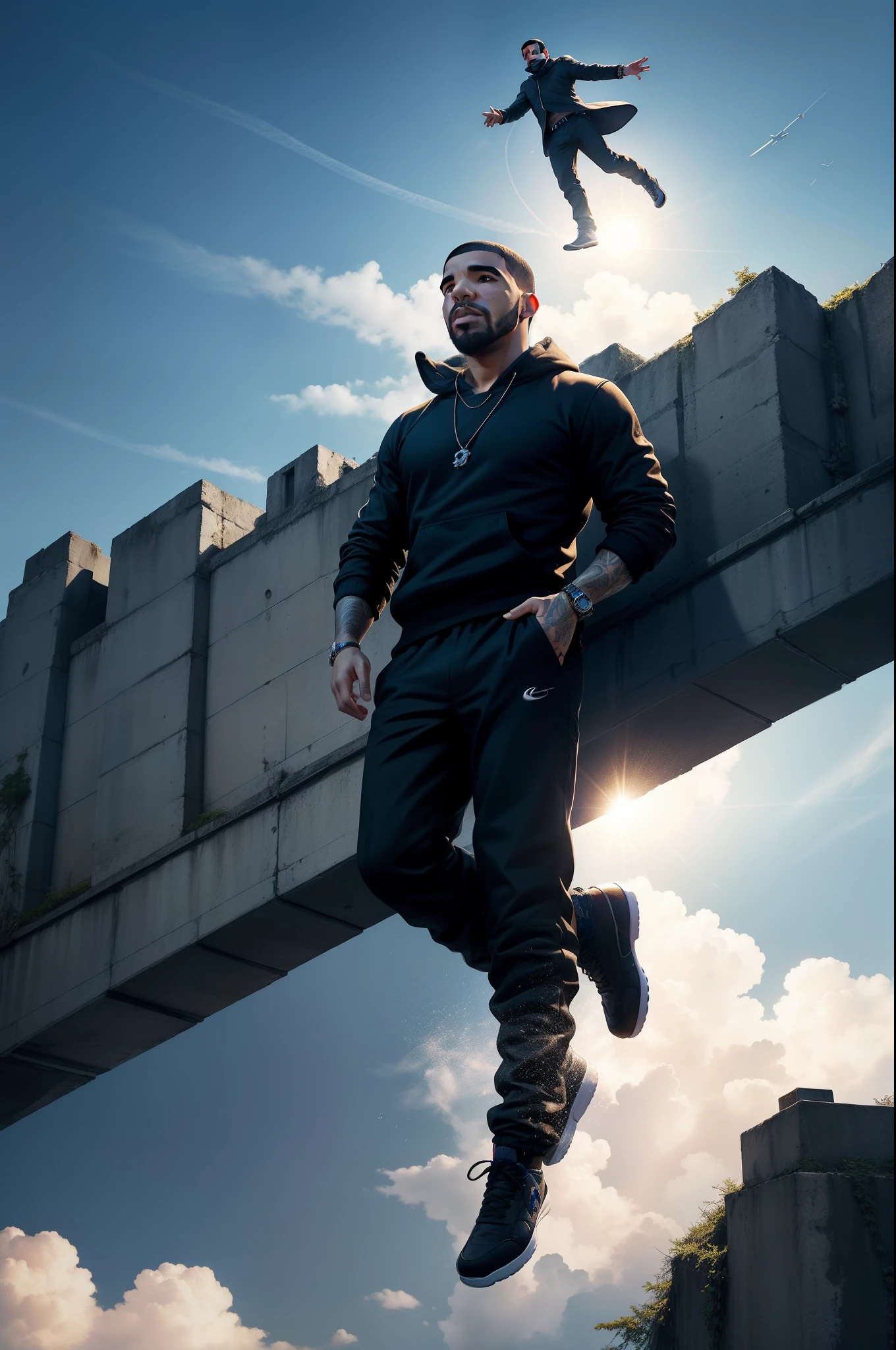 Drake Floating in the air, Artist Drake, Album art, ultra detailed