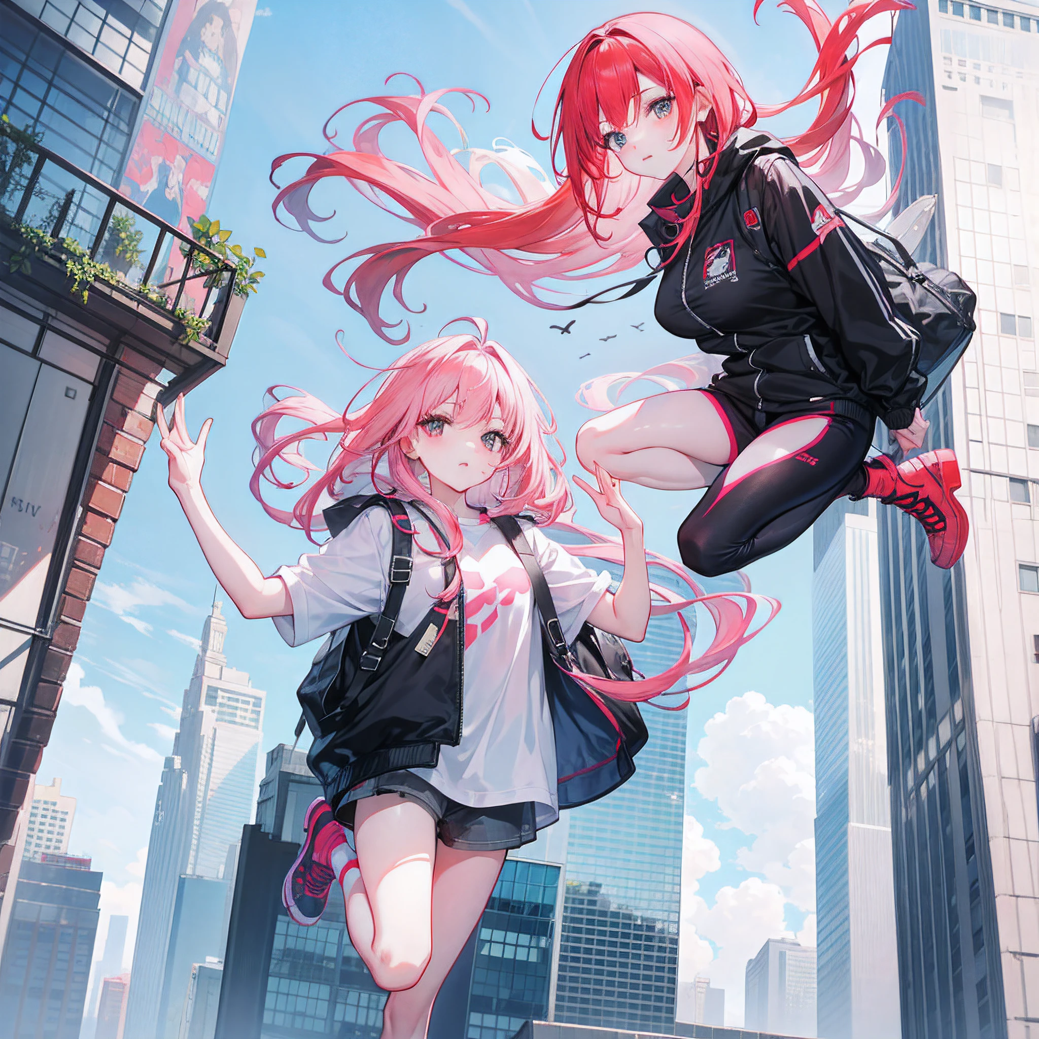 Pink-haired mom and red-haired daughter jumped from the top of a skyscraper