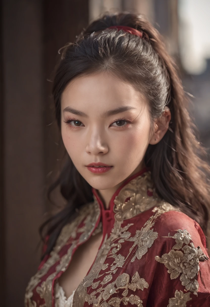 Il y a une femme dans un cheongsam, 27 ans, 28 ans, 29 ans, 32 ans, delicate makeup, Ye Wen, 23 ans, Visage rond, jolie liane, tiara'or, collier de perles, Jade Hairpin