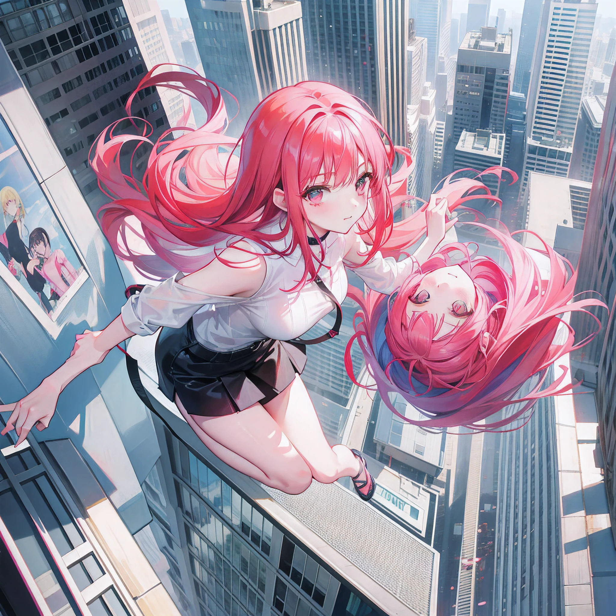 Pink-haired mom and red-haired daughter jumped from the top of a skyscraper