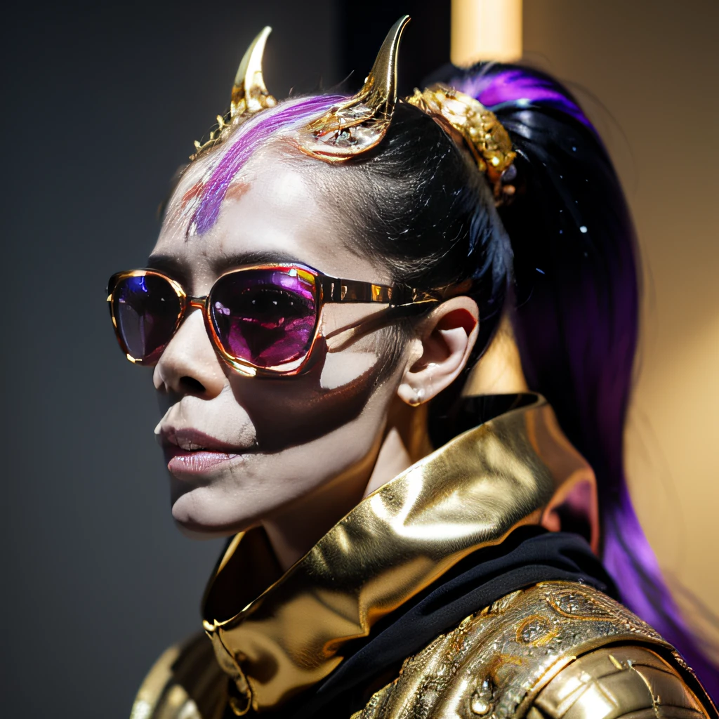 Late at night when it snows，32K（tmasterpiece，k hd，hyper HD，32K）Purple-pink double ponytail，flower stick，Indigo Skull King ，Mahogany steering wheel （The skeleton is realistic：1.4），Crocodile pattern robe，Rusty skull ornaments，Sargin linen cloak，Petals flutter，Deep gold sunglasses，Hold your head high，Be proud，The nostrils look at people，A primary and secondary school student， A high resolution，Xueba， the detail， RAW photogr， Sharp Re， Nikon D850 Film Stock Photo by Jefferies Lee 4 Kodak Portra 400 Camera F1.6 shots, Rich colors, ultra-realistic vivid textures, Dramatic lighting, Unreal Engine Art Station Trend, cinestir 800，Hold your head high，Lateral face，Be proud，The nostrils look at people，Tsundere，Petals flutter，Petals flutter，Crocodiles sprinkled with gold dust，Fluttering，Impeccable，( reasonable design, Clear lines, High sharpness,Best quality, Very detailed skeleton, The skeleton of a masterpiece, offcial art, movie light effect, 8K crocodile skeleton（（（Platinum marble sunglasses）））Deep gold sunglasses，side portrait