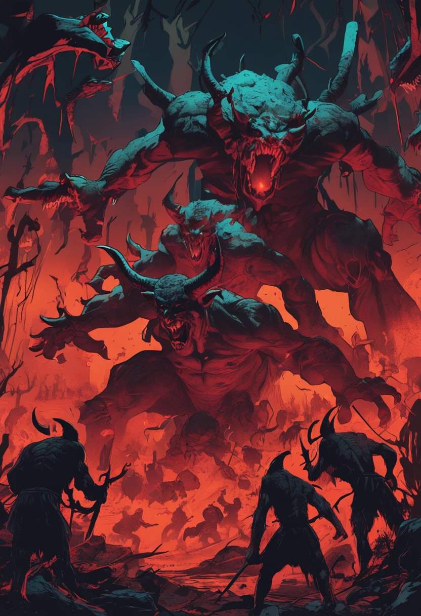 A demonic creature screaming at the camera with its mouth wide open, the creature has large eyes, pointed teeth, pointed ears, has tattoos and piercings, behind him a bad neighborhood