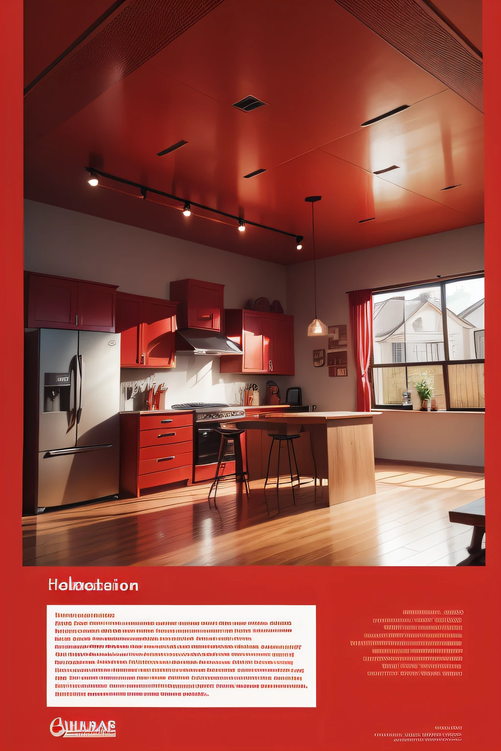 Create a promotional poster for a home improvement design company,The main color is red,Background of the campaign theme,jubilation,Ultra clear map,