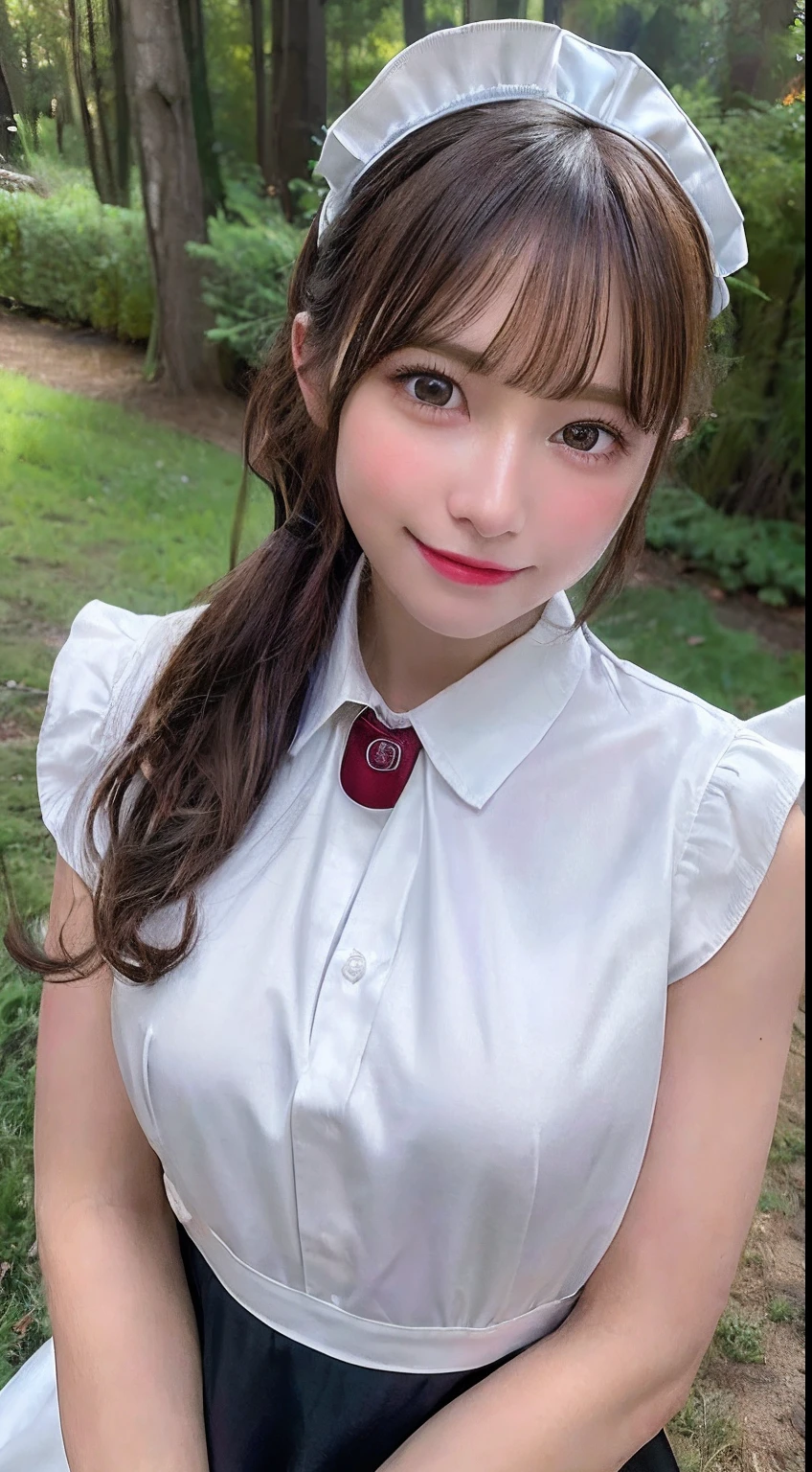 (8k, RAW photo, best quality, masterpiece:1.2), High detail RAW color photo, professional photograph, cowboyshot, (realistic, photo realistic:1.37), ((best quality)), 1 girl, cinematic light, (finerly detailed face:1.2), (masterpiece:1.5), (best quality:1.2), (smiling:1.2), (looking at viewer:1.2), bowtie, (detailed maid:1.2)