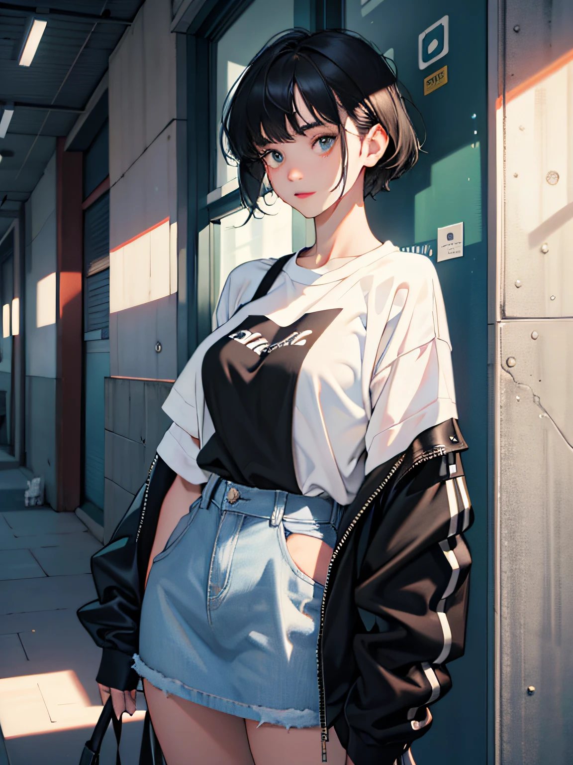 -yeld gi: 1.3, Short black hair: 1.2, Casual wear: 1.2, Daytime: 1.2, on the campus: 1.2, cinmatic lighting, surrealism, hyper HD, ccurate, Super detail, Textured skin, High detail, Best quality, 8K