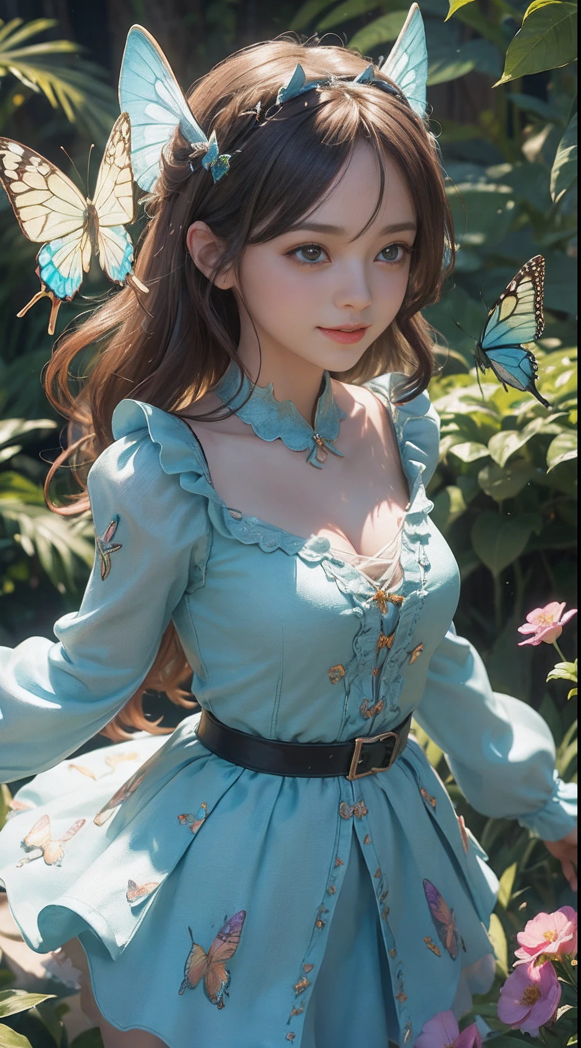 (3D butterfly sprite in a suspended bubble):1.5, Fantasy Forest, (entire body image:1.5)), Cute cartoon 3d image, Beautiful butterflies, (extremely detailed CG unity 16k wallpaper:1.1), Two-headed body, (Denoising strength: 1.45), Beautiful 3D doll, happy laughing, cute 3d rendering, cute 3d anime girl rendering, cute detailed digital art, 3d rendering stylized, 3d rendered character art 8k, cute digital painting, super detailed rendering, god rays, glowing light, UHD, masterpiece