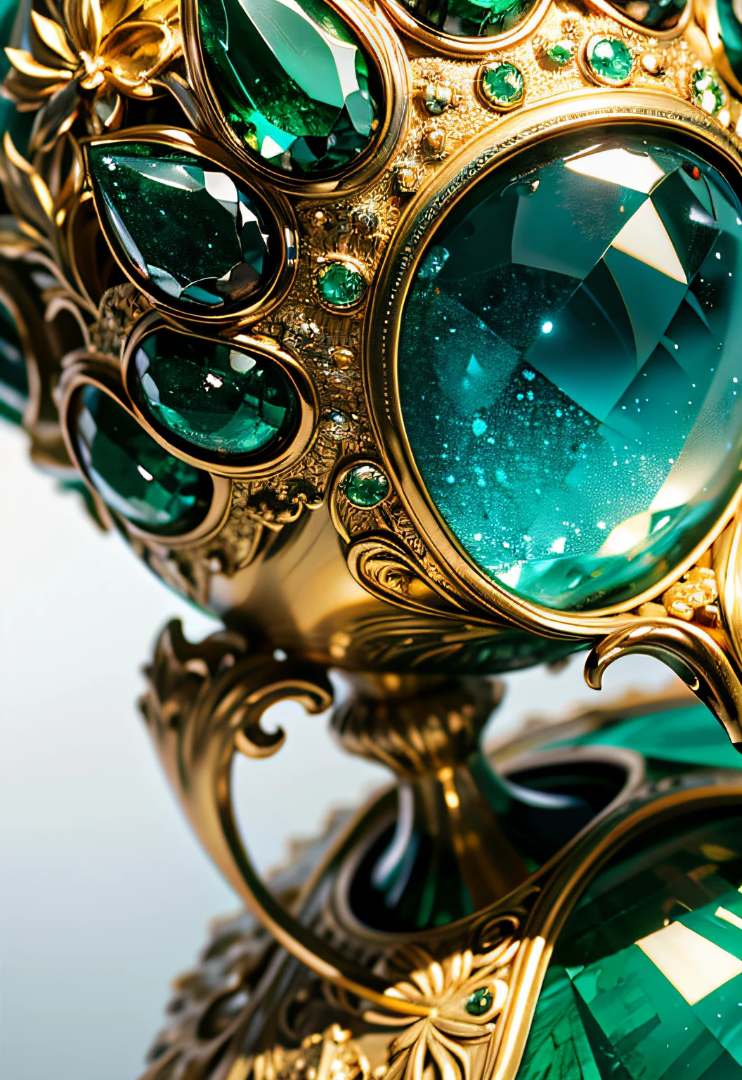 masterpiece、top-quality、top-quality、(Close up photo of glittering emerald gemstones in artistic vessel)、ighly detailed、colourfull、highestdetailed