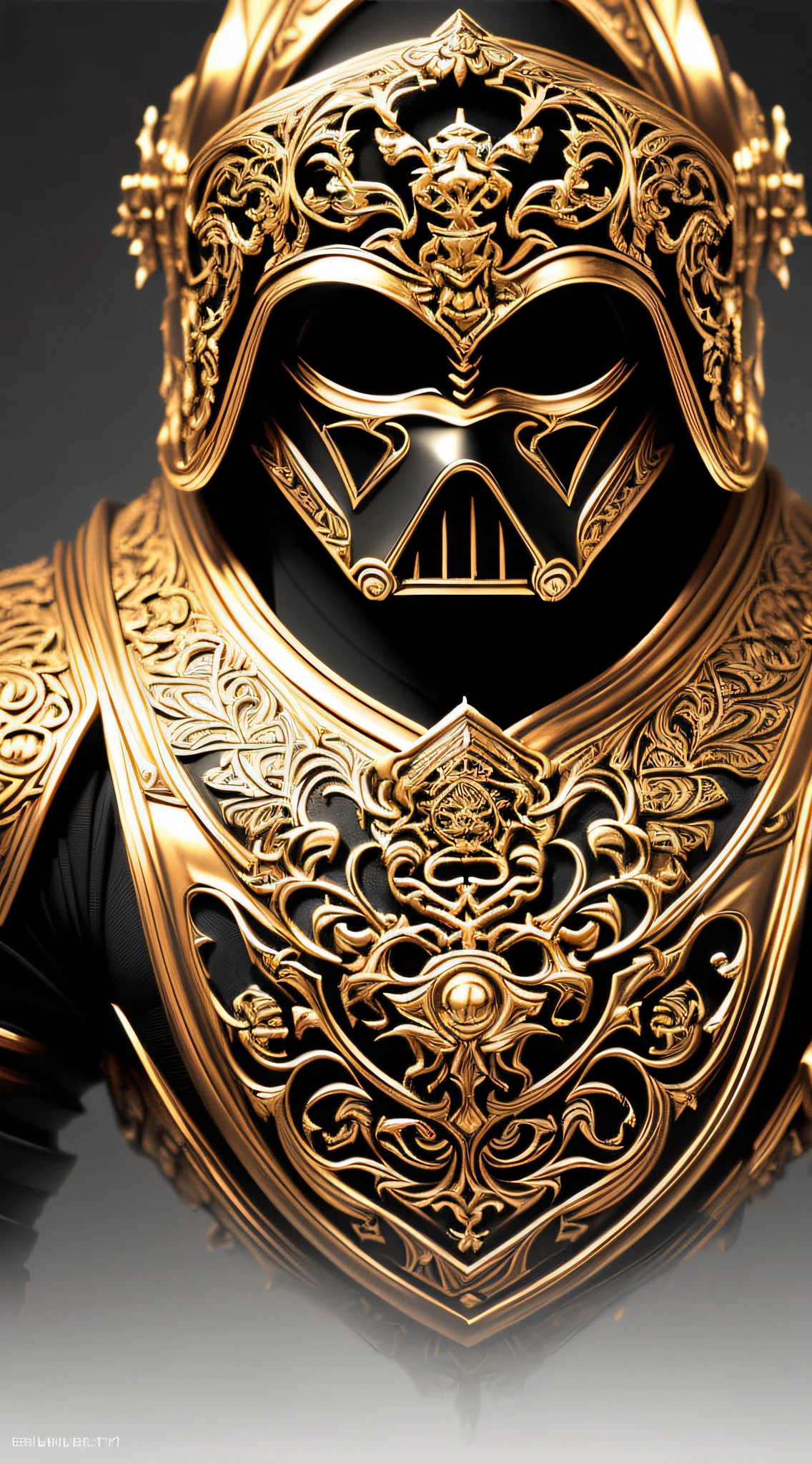 Darth Vader's armor has golden baroque filigree, Beautiful D&d character portrait, Dark fantasy, Detailed, Realistic face, digitalportrait, intricate armor, Level 5 shield character, Phlegm sputum, phlegm, Stanley Ateg Liu, Ilya Kuvshinov, art  stations, HD, rendering by octane, hyper photorealism, Digital painting, Digital illustration, Extreme detail, Digital art, 4K, Ultra HD, Polished, ultra - detailed, Intricate, elaborate, Meticulous, Photorealistic, hyper photorealism, baroque, illusory engine, vray, rendering by octane, Flemish Baroque, neo-classical, Rococo