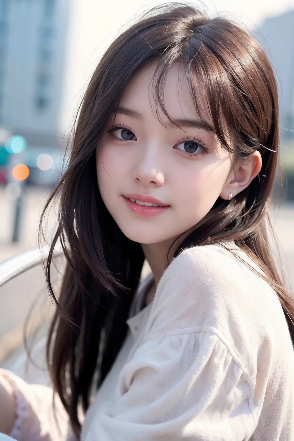 (realistic, photo-realistic:1.37),(8k, RAW photo, best quality, masterpiece:1.2), cute, ultra-detailed,heart-shaped pupils,physically-based rendering, ultra high res, looking at viewer,photorealistic,realistic, solo, photorealistic, best quality,extremely detailed face,extremely detailed eyes and face, beautiful detailed eyes,absurdres, incredibly absurdres,haunting smile,childish looks,Messy hair, floating hair,pureerosface_v1:0.2, face close-up