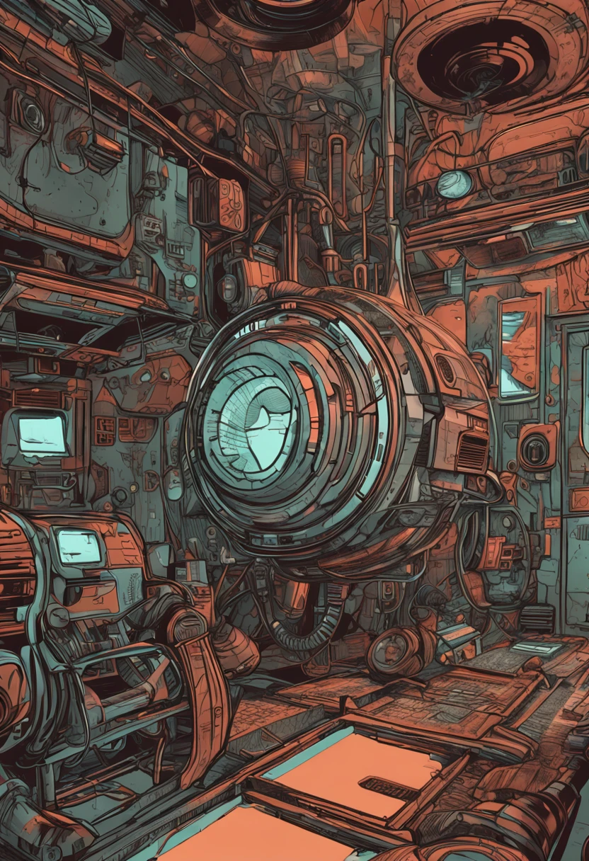 ((La mejor calidad)), ((Obra maestra)), (Detallado:1.4), ..3D, A retrofutirist 60's atompunk technology image, (atom punk), steampunk, HDR (High Dymanic Range), Atom punk, era atompunk, era atomica, atom punk, retrofuturismo atompunk, Cold War Retrofuturism, Retrofuturistic technology 60, atompunk, Albedo y mapas especulares, Sombreado de superficies,s precise imulation of light-material interaction, proporciones perfectas, Renderizado de octanaje,two-color illumination,Amplia apertura,ISO bajo,balance de blancos,Regla de los tercios,8K RAW,
