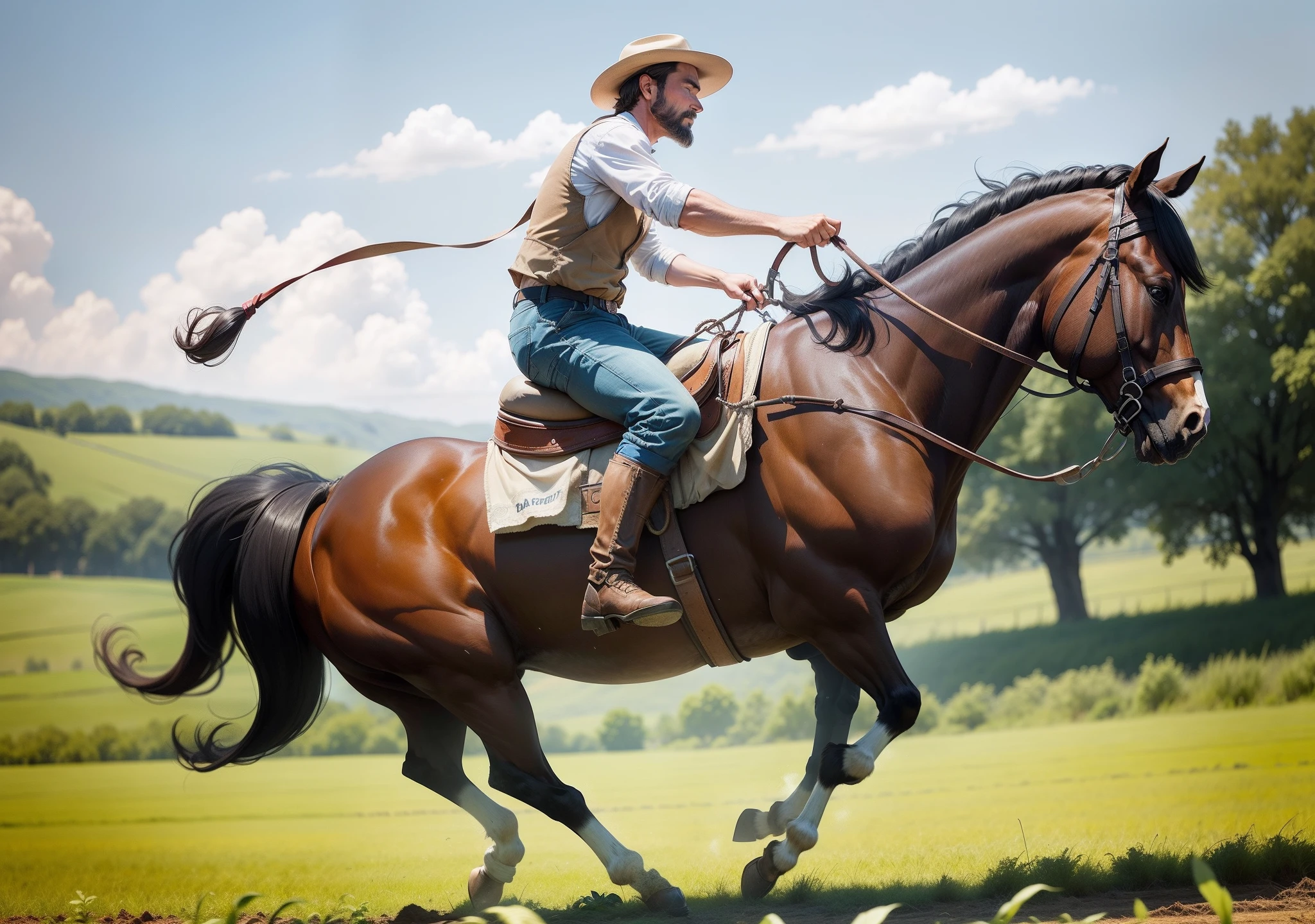 farmer letting go of the horse's reins and leaving him free in the field
