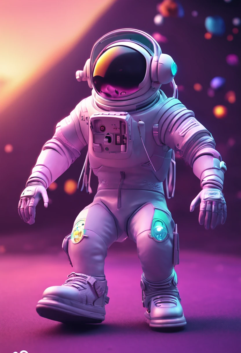 Personagem da pixar, extraterreste astronauta fofinho e magrinho roxo e brilhante, sorridente e ascenando hi-five, Pose swag hip hop, graphic designer, 3d Blender, Cinema 4d,