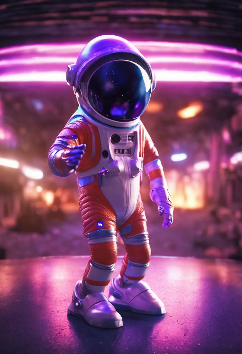 Personagem da pixar, extraterreste astronauta fofinho e magrinho roxo e brilhante, sorridente e ascenando hi-five, Pose swag hip hop, graphic designer, 3d Blender, Cinema 4d,