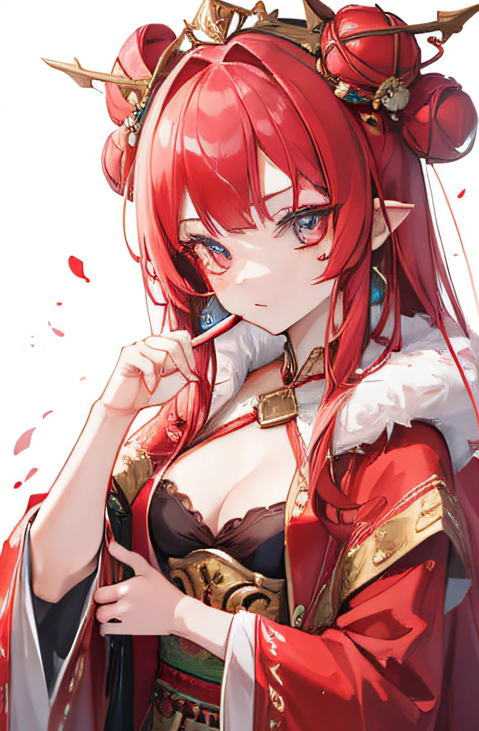 girl, empress, 20yrs old, beautiful, face paint in form of dots, eyeliner, wearing traditional robe, red robe, high quality,