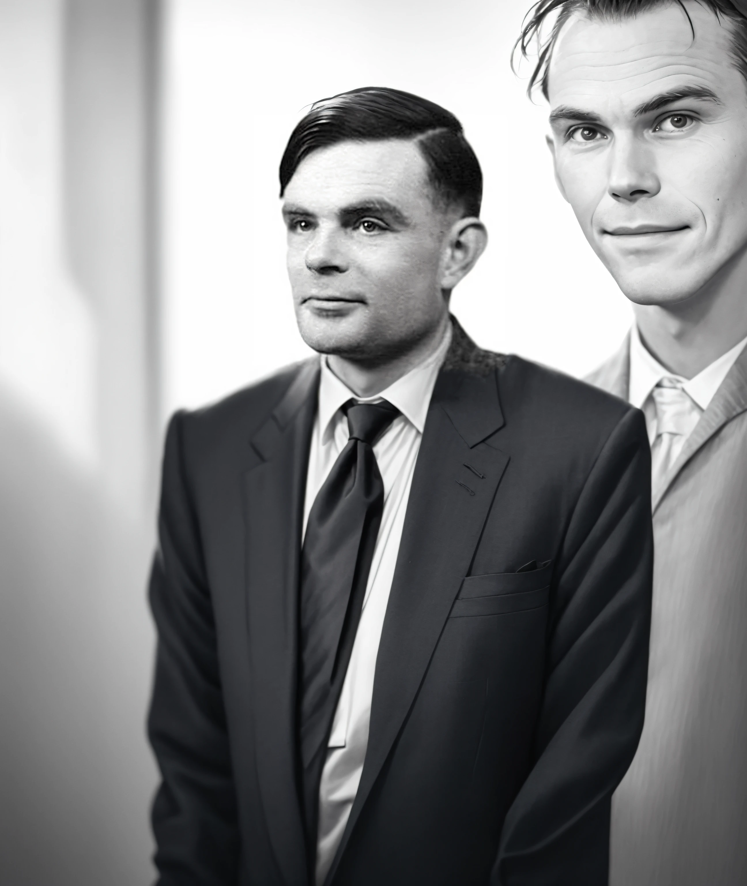 A color photo of a man in a suit and tie, Portrait of Alan Turing, Alan Turing, roguish smirk, actual photo, inspired by Oskar Lüthy, photo 1960, World War II color portrait photograph, Headshot color picture, Inspired by Kurt Seligman, Headshot color photo, taken in the early 2020s