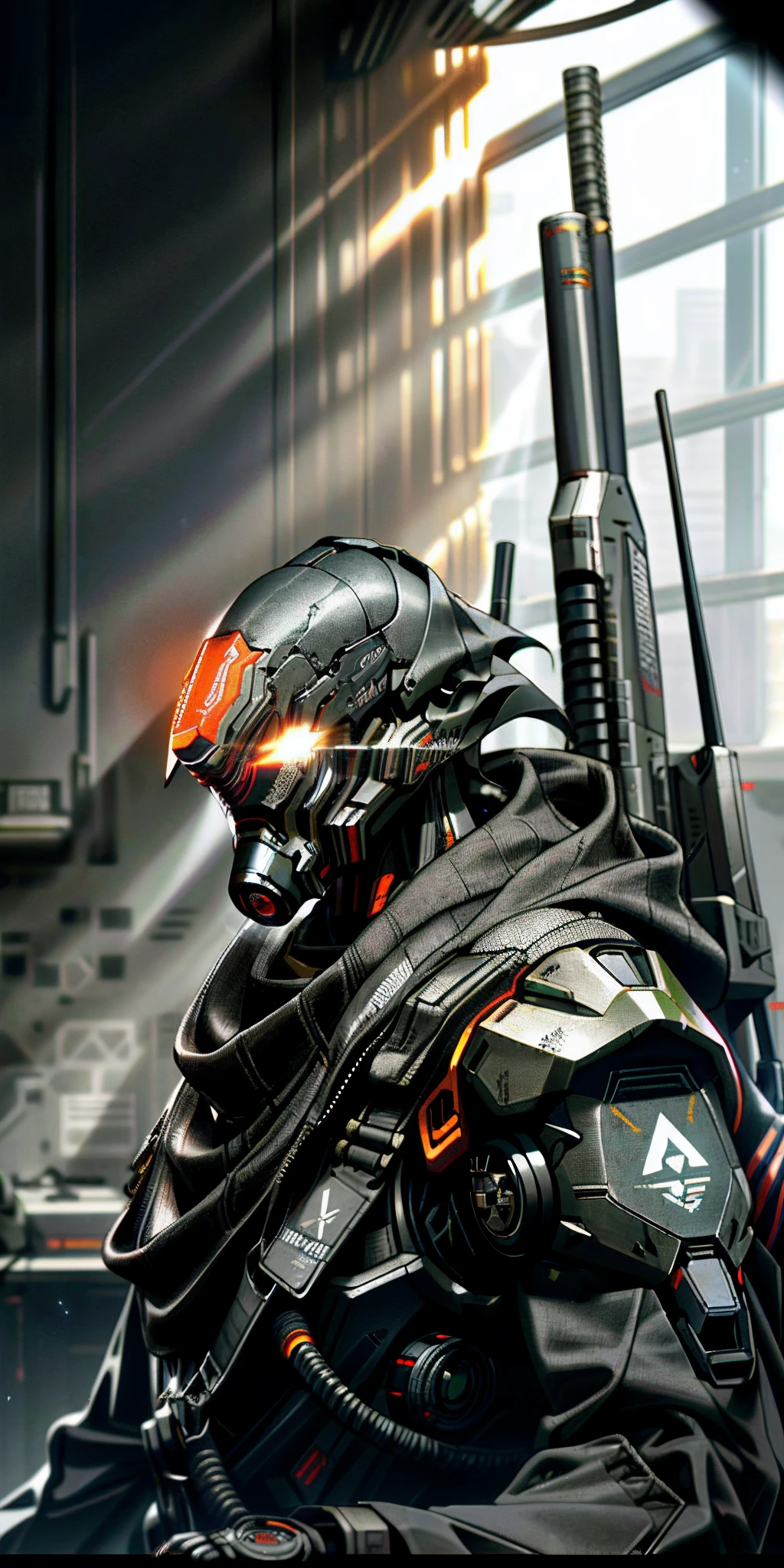 (Helghast, de Killzone), Futuro soldado, ((Safety respirator CM-7M)), Fraca, intimidating science fiction mask, capacete de engrenagem de perigo, distopic, Close-up, Very high quality, Dramatic, videogame render, HDR, Detalhe impressionante realista, octan render, Motor Unreal 5, (fotorrealista:1.4), Belas Artes, Real shadows and ultra high resolution bright highlights, ray tracing, grumpy vibes, Cinematic lighting