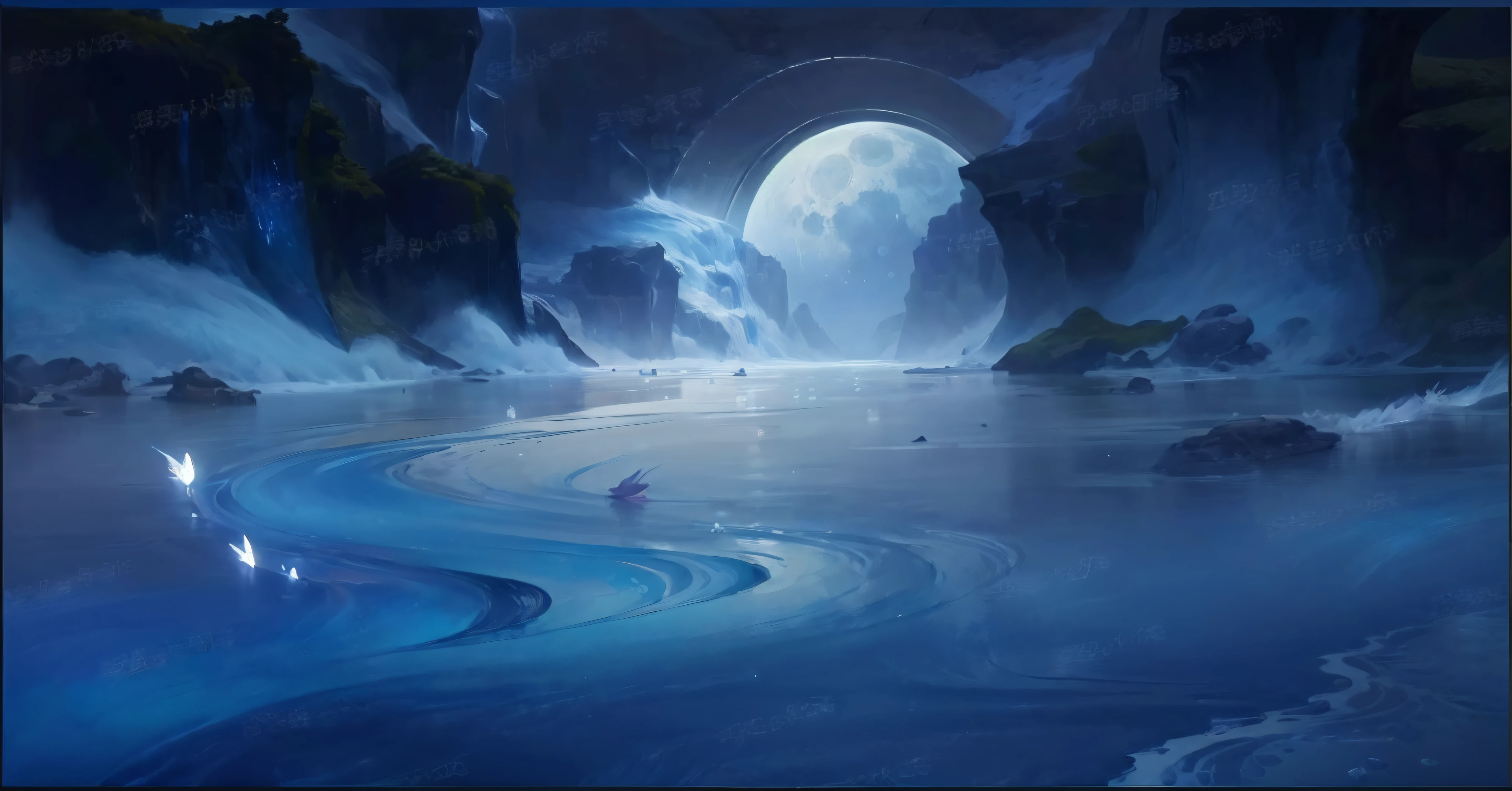 (((8K,RAW photos,best qualtiy,tmasterpiece:1.4))),超高分辨率,ultra - detailed,illustratio,closeup cleavage,Fairy style,steins,waterface,Both sides of the river,themoon