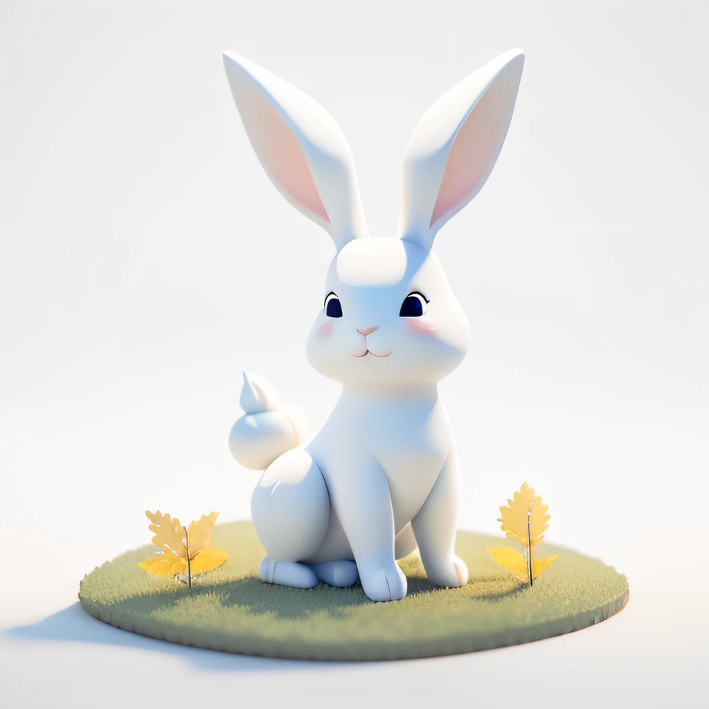 A rabbit, ((Smooth texture))，White body，sat on the ground, Looking up, Mid-Autumn Festival atmosphere, 。.。.3D, C4D, blender, rendering by octane, Simple background, （White background：1.5）, A masterpiece of pastel colors, Soft material，Best quality, Ultra-detailed, High quality, 4K