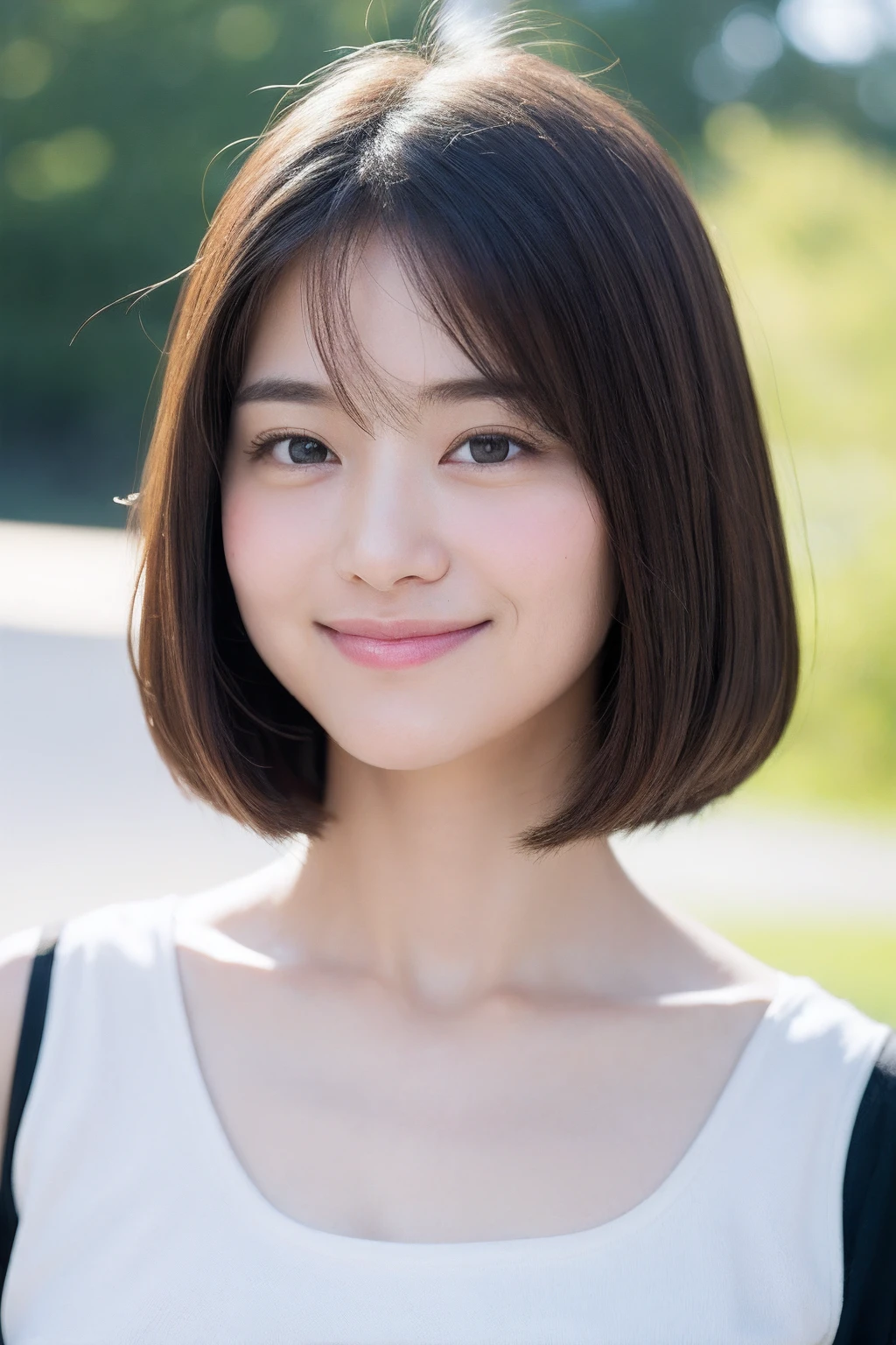 ((top-quality、8K、masterpiece:1.3))、1girl in、Slim Abs Beauty:1.3、(Hairstyle Casual)、The upper part of the body、doress:1.2、Super fine face、Delicat eyes、二重まぶた、a smile、home、japanes、clean、Adults、hotel、bedroom、natural soft light、Bright photo、portlate、directly in front