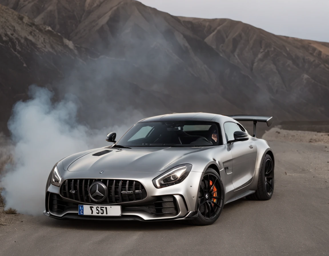 "The Mercedes AMG GTR rushed out of the exploding airfield"