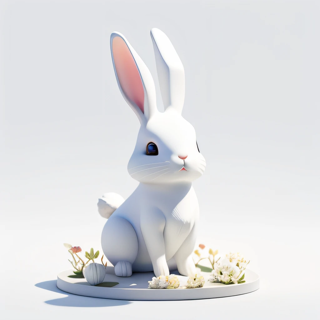 A rabbit, ((Smooth texture))，White body，sat on the ground, Looking up, Mid-Autumn Festival atmosphere, 。.。.。.3D, C4D, blender, rendering by octane, Simple background, （White background：1.3）, A masterpiece of pastel colors, Soft material，Best quality, Ultra-detailed, High quality, 4K