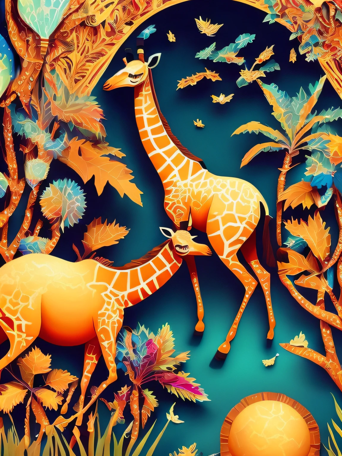 "(unity 8k wall paper、ultra-detailliert、Beautifully Aesthetic、masterpiece、top-quality)、((Beautiful oil painting style))、masutepiece, beautiful lighting, Beautiful giraffe, Staring straight ahead