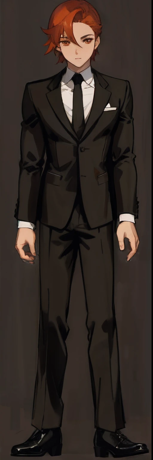 orange-haired anime character, ojos purpura, vestido con traje y corbata con corbata, !!Retrato de cuerpo entero!!, single character full body, Cuerpo completo con disfraz, cuerpo completo!, Imagen de cuerpo entero, con un traje noble ?????,, Retrato de cuerpo entero, Alejado del cuerpo completo, full body single character, Retrato de cuerpo entero de un corto!, redibujo