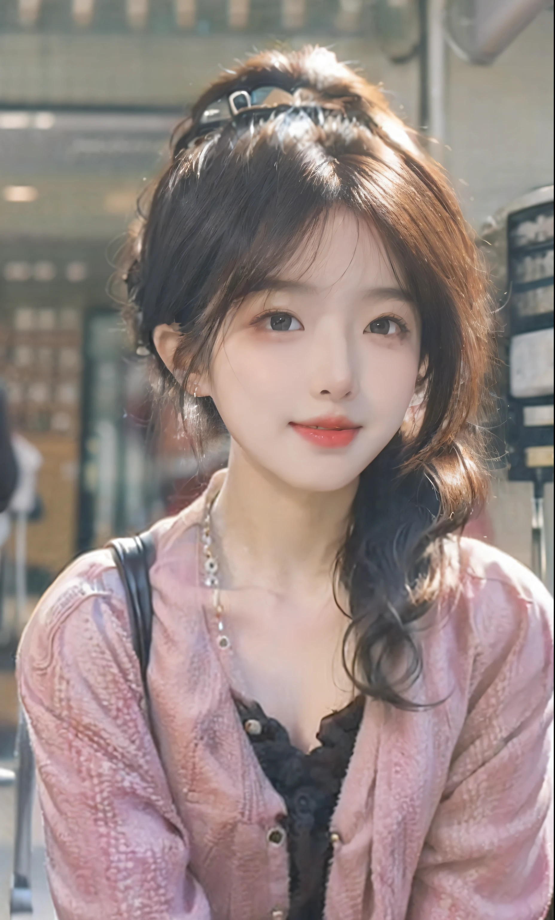 (8k, RAW photo, photorealistic:1.38) ,( lip gloss, eyelashes, glossy side, shiny skin, best quality, ultra high resolution, depth of field, chromatic aberration, caustics, wide light, natural shadow, Kpop idol) Watch the audience with serenity and goddess-like happiness,