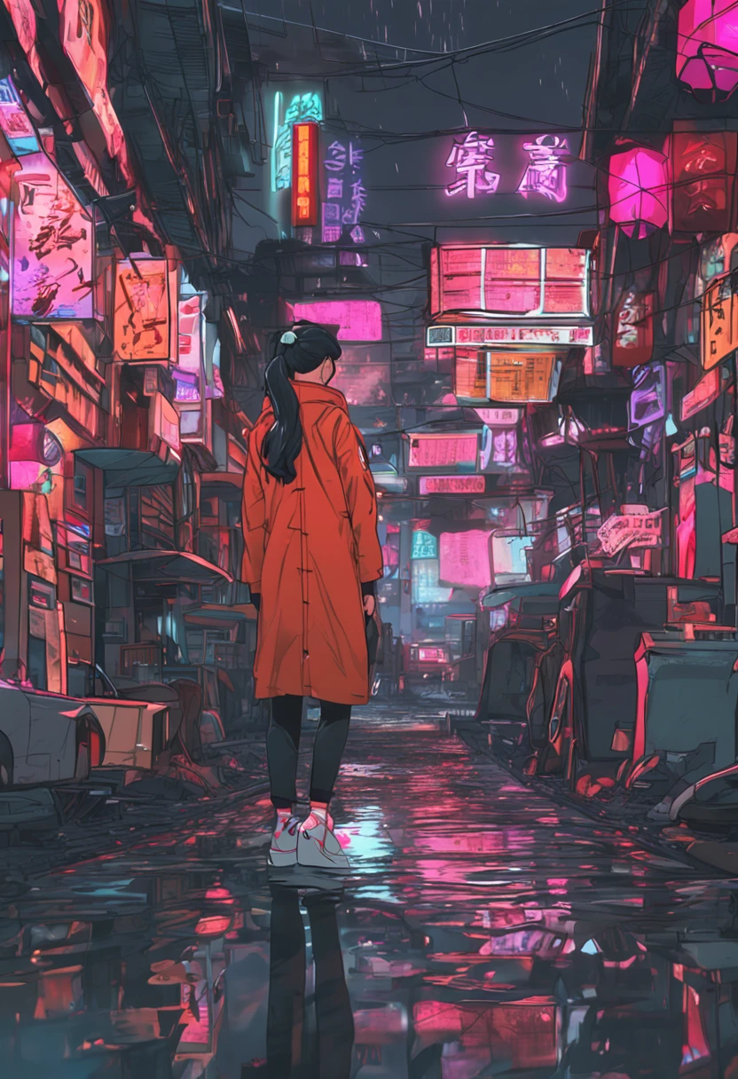 Chinese women，18yr old，Spidey，streetview，cabelos preto e longos，cyber punk perssonage