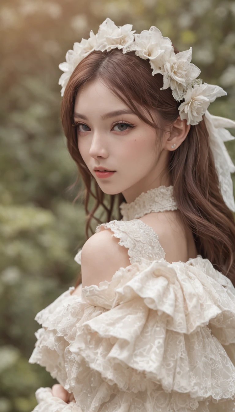 (Best quality, 8K, 32K，The details are super clear),Photorealistic, high resolution, 1 Japan Women, Solo, (Lolita costume)，Gorgeous costumes，Face the audience，(The upper part of the body，upper legs)， beautidful eyes, Brown hair, ringed eyes, (outside，Heavy snowfall，Thick fur cape，Cover with snow)，snowfield，Blue eyes，Illustrations of the highest quality，A meticulous face