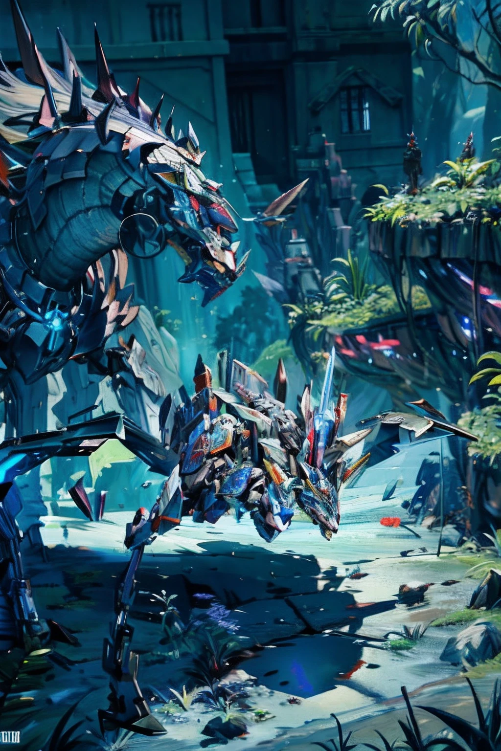 um close up de uma pessoa montando um cavalo em uma floresta, arte do jogo ultra detalhada, Mech descartado no fundo, fantastic screenshot art, coberto com bolhas brilhantes, zoids arte, arte de fantasia digital 2d detalhada, arte estilizada muito coerente, pintado como uma arte conceitual de jogo, arte conceitual digital detalhada, detailed game art illustration, arte detalhada do jogo