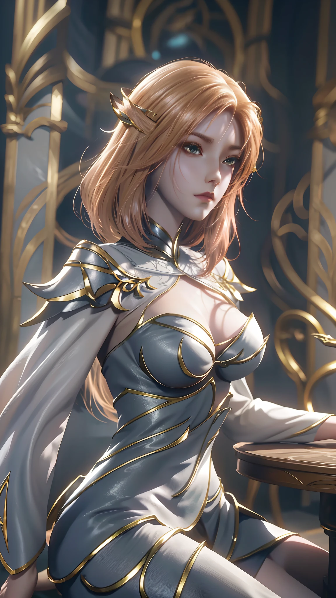 The Arad woman in the dress sits at the table, closeup fantasy with water magic, 2. 5 D CGI anime fantasy artwork, Anime fantasy illustration, Detailed digital anime art, beautiful fantasy anime, Smooth anime CG art, Anime fantasy artwork, 8K high quality detailed art, Realistic anime 3 D style, ultra detailed water, beautiful and seductive anime woman
