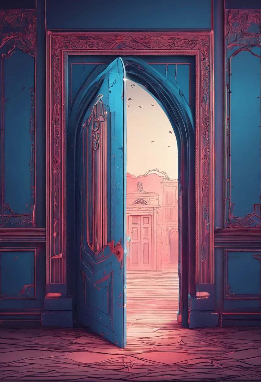 Open a door in another dimension, Has a blue hue,There was a bride inside the door。