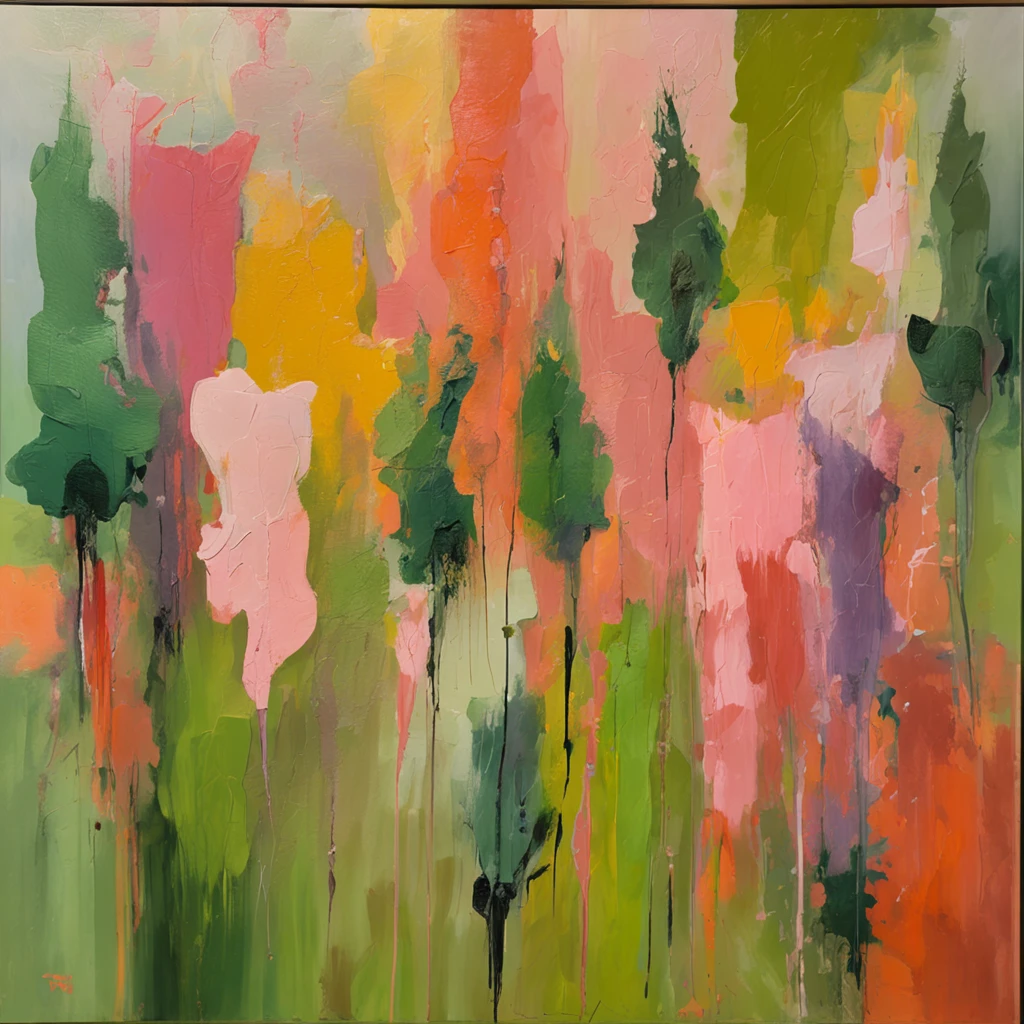 towering trees, peaches and plums，Green meadow，detail-rich，Tender green，The foliage is luxuriant，ambient lights，Fine composition